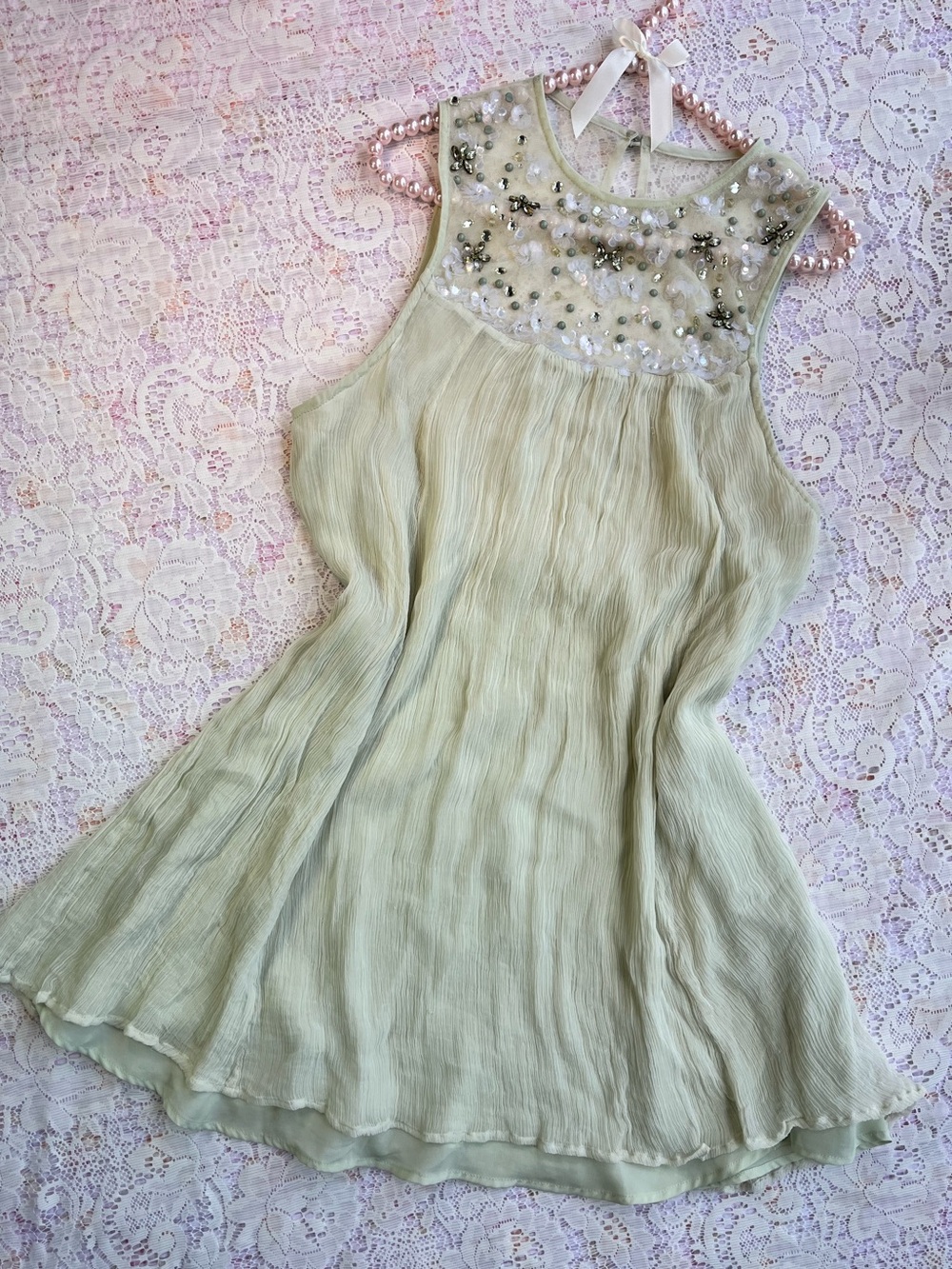 Kimchi Blue Light Sage Draped Chiffon mini dress